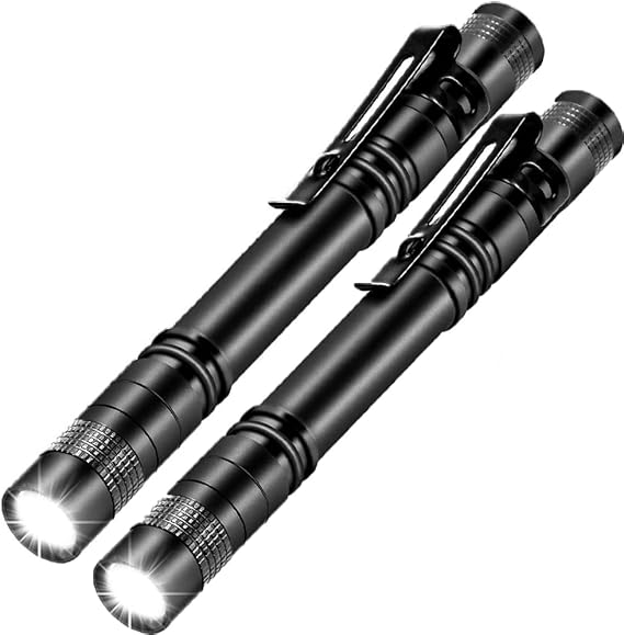 2 Pack LED Pen Light, Flashlights Tactical Penlight with Pen Clip,Aluminum Small AAA Mini Flashlights,Pocket Flashlight for Inspection Work Repair(13.3cm) [Energy Class A+]