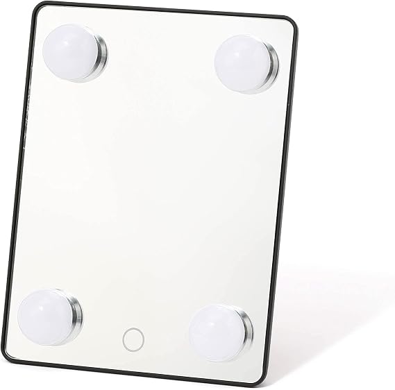Francfranc Official Lucio Brightening Mirror, Ball Light, Small, Black, Actress Mirror, LED Light, Stepless Dimming, USB Compatible, Cosmetic Mirror, Tabletop Mirror