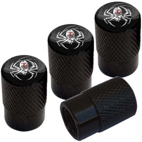 Billet Knurled Aluminum Tire Wheel Valve Stem Dust Caps for Cars Trucks Trailers SUV's RV's Motorcycles Bikes (Set of 4) Black Widow Spider Red (Vivid Black)