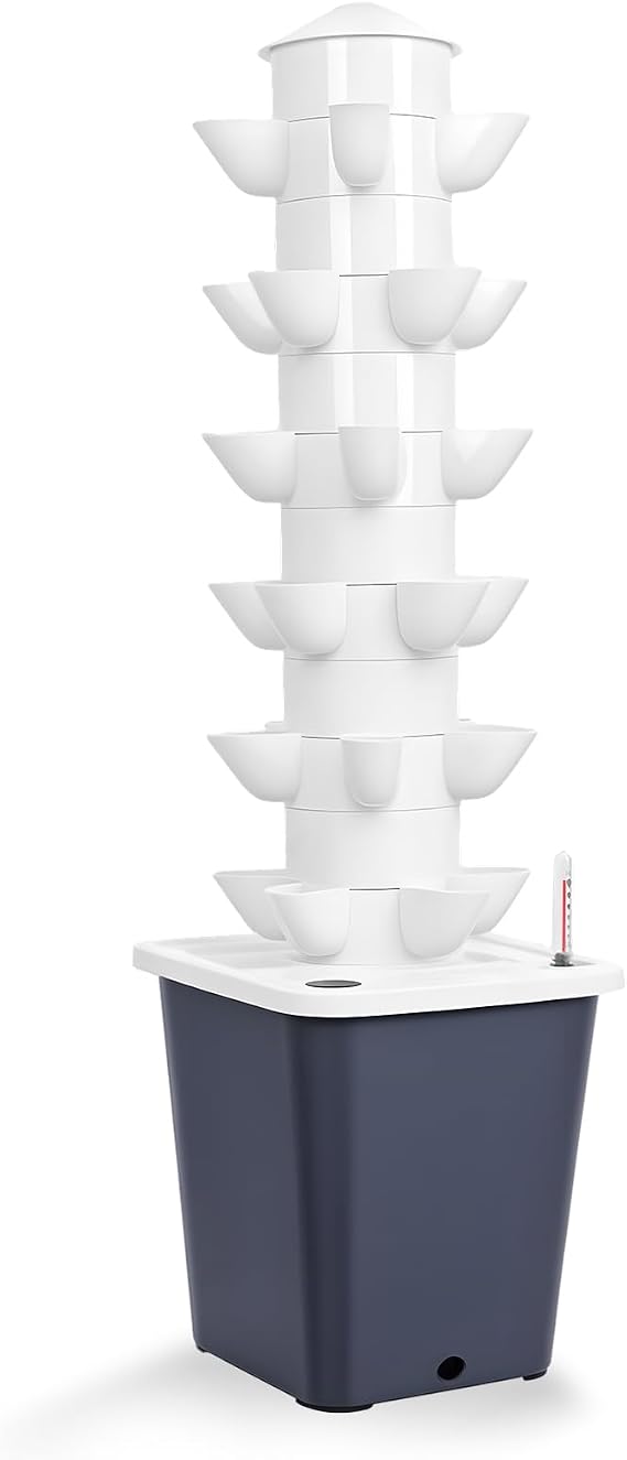 Indoor Hydroponic Tower Garden, 6 Layer 30 Plant Vertical Planter Kit for Herbs, Vegetables, and Fruits, Soilless Growing System (Black Us)