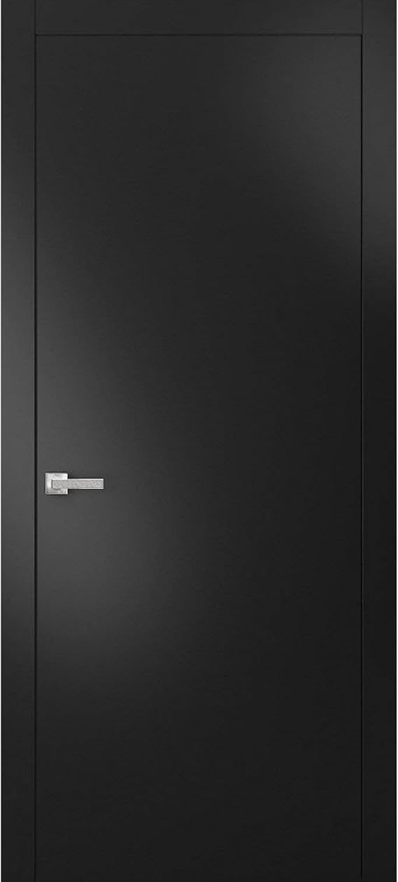 Modern Solid Interior Door 18 x 80 inches with Handle | Planum 0010 Black Matte | Single Regural Panel Frame Trims | Bathroom Bedroom Sturdy Doors