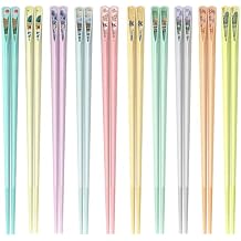 10 Pairs Reusable Chopsticks, 9.5-Inch Dishwasher Safe, Heat-Resistant, Non-Slip, Colorful Chinese Style Chopsticks with Unique Pattern Designs (Wavy)