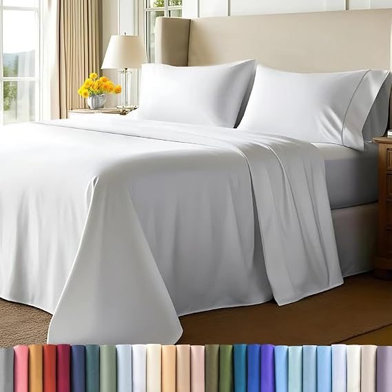 Pizuna 100% Cotton Twin Sheet Set 600 Thread Count White