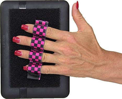 LAZY-HANDS 4-Loop Grip (x1 Grip) for e-Reader - FITS Most - Black & Pink Checkers