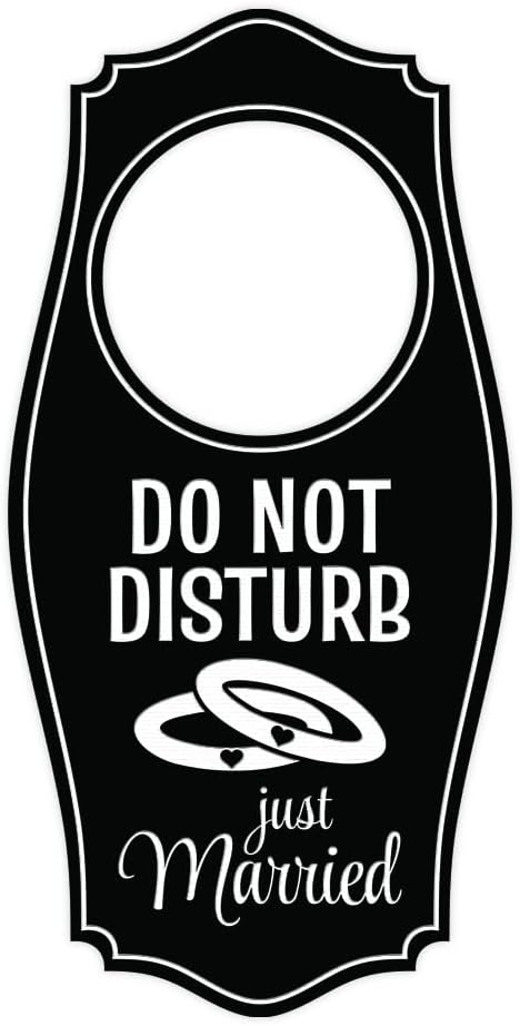 Do Not Disturb Just Married Door Hanger | House or Business Door Sign - Black, 4" x 8"