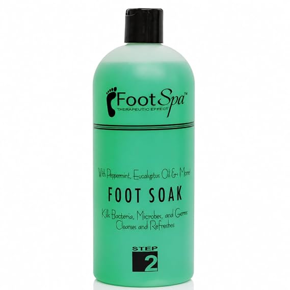 FOOT SPA Salon & Home Foot Soak, Cleansing and Odor Control, 32 oz | High-foam, sulfate-free cleanser with eucalyptus and peppermint oils; softens callused heels and refreshes tired feet. ###