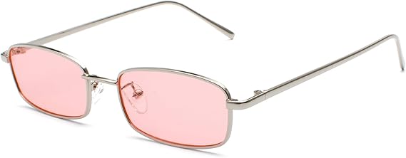 Narrow Rectangle Sunglasses for Women Men,Retro 90s Square Glasses