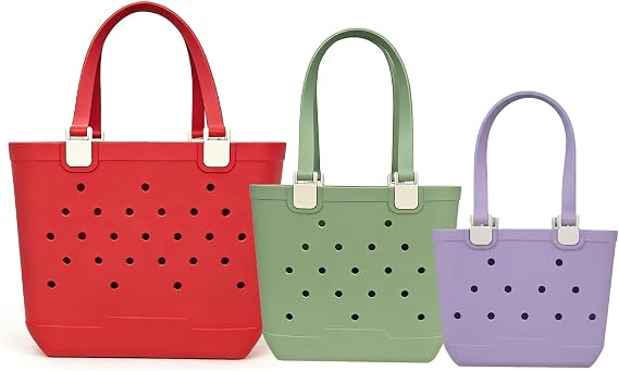 Beach Bag 3-Piece Set - Large, Medium & Small Sandproof EVA Totes with Pocket for Travel, Pool & Beach