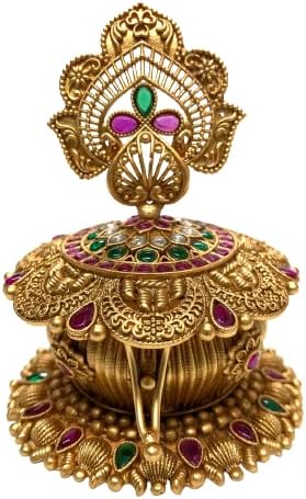 Samyuktha Beautiful Handcrafted Gifting Sindoor Kumkum Box, Handmade Traditional Haldi Sindoor Dibbi for Pooja, Round, Golden