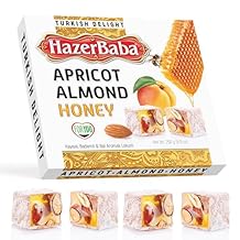 Hazer Baba Turkish Delight Candy with Apricot, Almond & Honey, 8.8oz (Pack of 1), Gourmet Snack Box, Traditional, Turkish Lokum, Unique Sweets, Loukumi, Delicias Turcas, Halal, Kosher