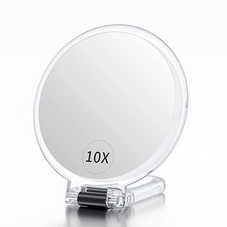 Handheld Mirror with Handle Cosmetic Mirror with 10x Magnification Foldable Double-Sided Makeup Mirror Magnifying Mirror Portable Travel Mirror for Makeup