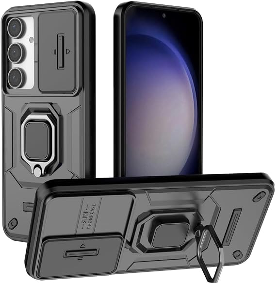 Compatible with Samsung Galaxy M35 5G Bracket Shell,with Slide Camera Lens Cover Compatible with Samsung SM-M356B/DS Galaxy M35 5G / SM-M356B Case Black