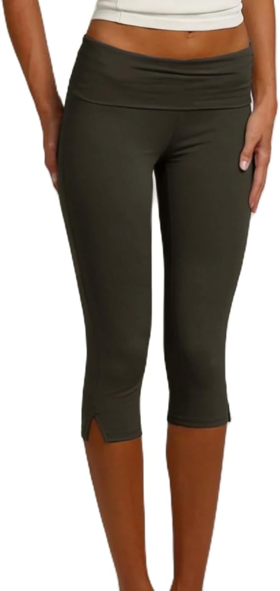 Fold Over Yoga Pants for Women Y2k Low Rise Stretchy Side Slit Capri Leggings Slim Fitted Skinny Cropped Bottoms