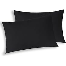 WhatsBedding Queen Pillowcases Set of 2, 100% Cotton Bed Pillow Cases Queen Size with Zipper, Soft and Breathable, 20×30 inches Black