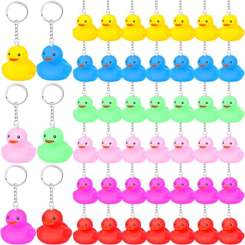 Deekin 24 Pcs Rubber Duck Keychain Bulk Cruise Duck Party Favors 2.17 Squeaky Cute Yellow Keychains 3D Chains for Birthday Party Supplies Carnival Gift Classic