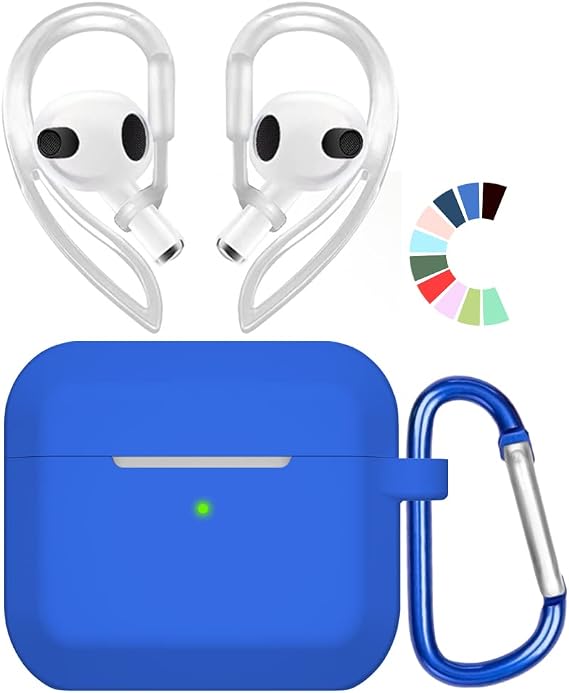 Case Compatible with Apple AirPods 3 Case Cover with Ear Hooks, YINVA Third Gen Accessories Protective Silicone Case Designed for AirPods 3rd Generation 2021 (Blue)