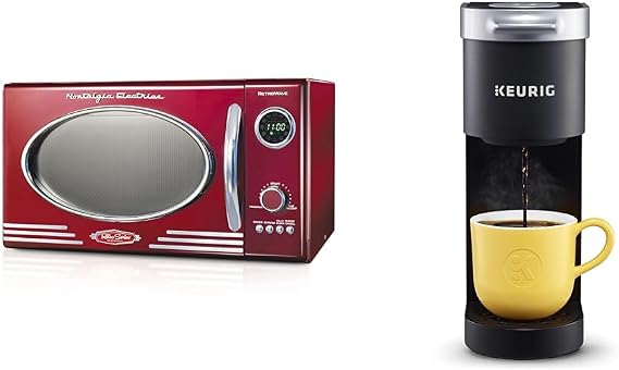 Nostalgia Retro Countertop Microwave Oven - Large 800-Watt - 0.9 cu ft - 12 Pre-Programmed Cooking & Keurig K-Mini Single Serve Coffee Maker, Black