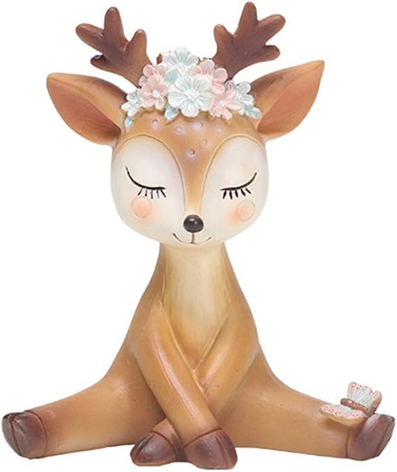 Deer Figurines Toys Decor 4.3", Cute Fawn Doe Christmas Home Decor Resin Ornament Cake Topper Party Desktop Decoration for Birthday Wedding Anniversary(Shy)
