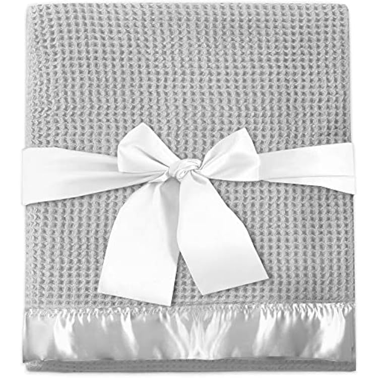 Thermal Waffle Baby Blanket with Satin Trim 36 x 50 Soft, Breathable, Machine Washable Blanket for Newborns & Toddlers Ideal for Crib, Stroller & Car Seat