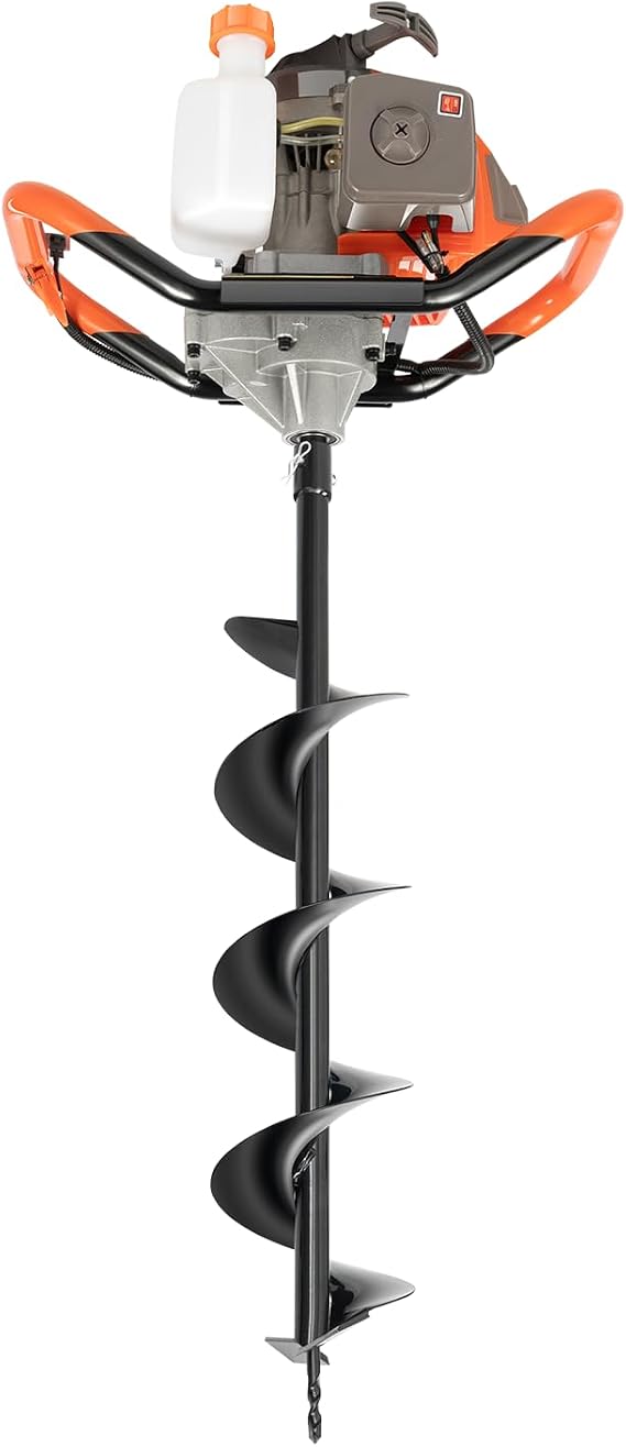 72CC 2.3KW Auger Post Hole Digger with 3 Auger Drill Bits(4" 6" 8"), 2-Stroke Petrol Gas Powered Earth Digger with 12'' Extension Rods for Farm Garden Plant (72cc)