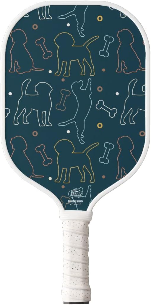 Dogs Outline Colorful Design Pickleball Paddle, USA Pickleball Approved, White Trim