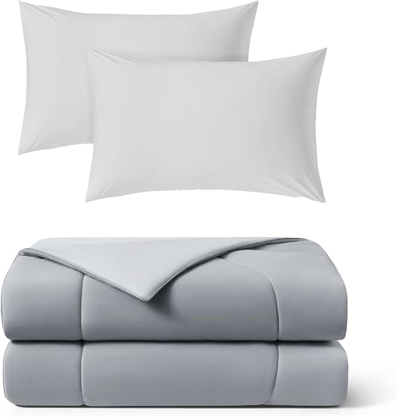 REST Buy 2 GET 30 Percent Off: Evercool Comforter Plus Pillowcases Bundle at 30% Discount, in Light Gray, King Size