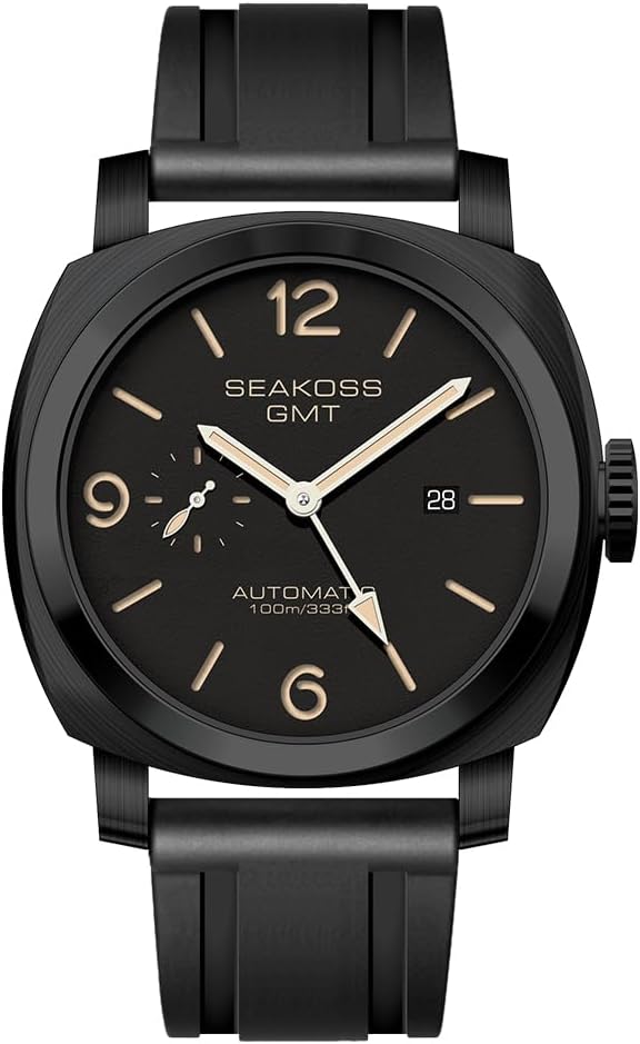 GMT Superluminus Diving Automatic Mechanical Watch Mens 10ATM 1963 Original 2557 Movement Calendar Sapphire Watch, Black dial & Golden scale, Modern