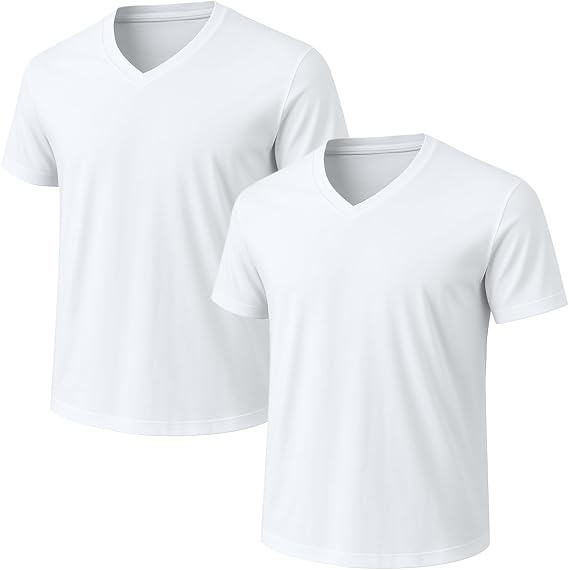 2-Pack Bulk Mens V-Neck T-Shirts Soft Pre-Shrunk Premium Cotton, Short Sleeves, Reinforced Collar, Crew Neck, Casual Fit