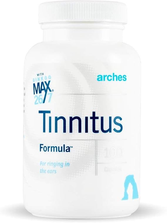Arches Tinnitus Formula - Now with Ginkgo Max 26/7 - Natural Tinnitus Treatment for Relief from Ringing Ears - 100 Count Bottle - 25 Day Supply, Ginkgo biloba extract, zinc picolinate, deodorized garlic