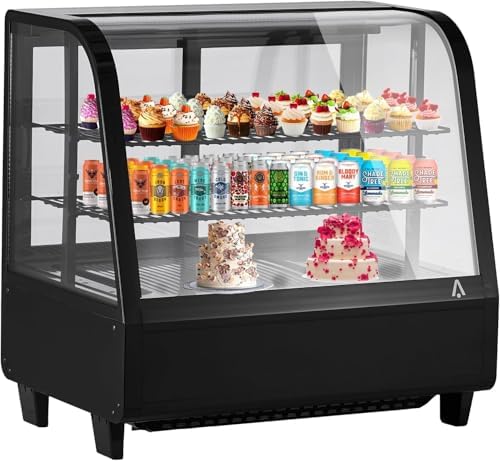 Commercial Display Refrigerator, 3.5 Cu.Ft Refrigerated Display Case, Countertop Pastry Display Fridge with Tempered Glass Door, 2 Adjustable Shelves, Rear Sliding Door for Cafe Restaurant