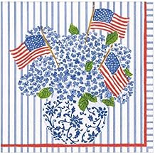 Caspari Flags and Hydrangeas Paper Luncheon Napkins, Two Packs of 20