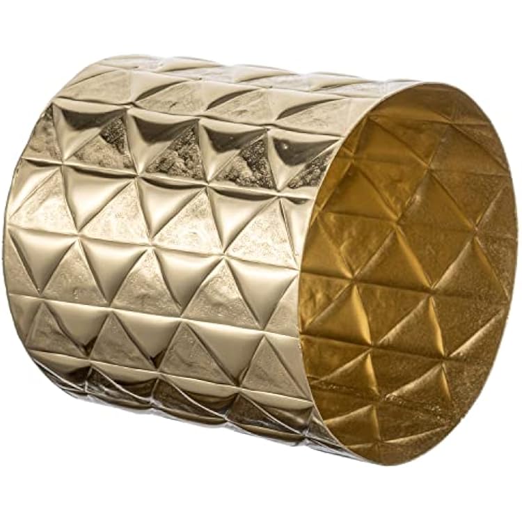 MyGift 5.5 Inch Modern Brass Tone Aluminum Planter with Geometric Embossed Triangle Pattern, Decorative Designer Metallic Flower Pot - Handcrafted in India