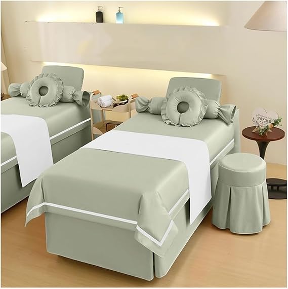 GRRICEPL 4pcs Set Spa Bedding, Bed Cover with Face Rest Hole, Bed Skirt with Elastic Fit, for Beauty Salons, Fumigation Rooms(Multi-Colored/C,190x70x55 cm)