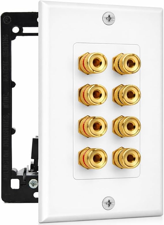 DIYTECH 4 Speaker Wall Plate with Gold Plated Binding Posts