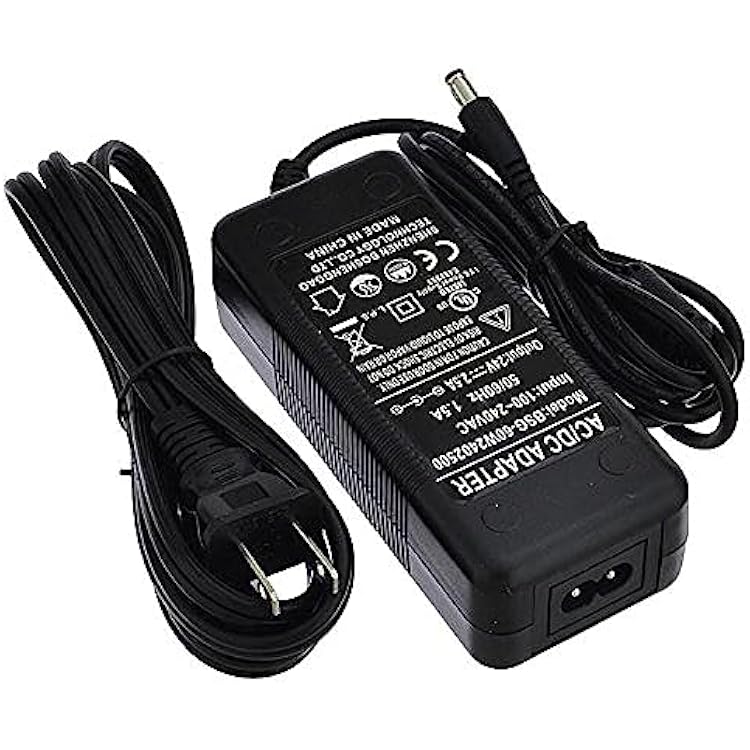 24V 2.5A 60W ACDC Power Adapter, 5.5x2.5mm DC Plug with Spring Clips, Black, UL-Listed, 3206-24V