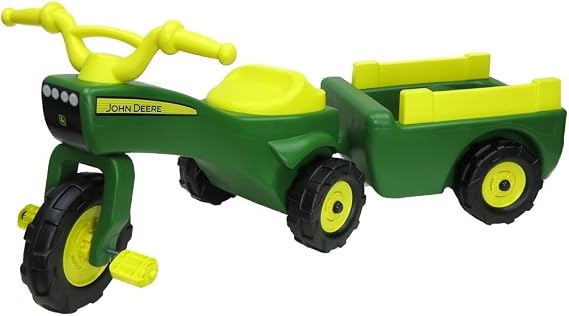 John Deere Ride On Toys Pedal Tractor with Wagon for Kids Aged 18 Months to 3 Years, Green/Yellow