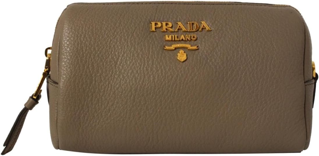 Prada Vitello Daino Leather Argilla Grey Leather Clutch 1ND004