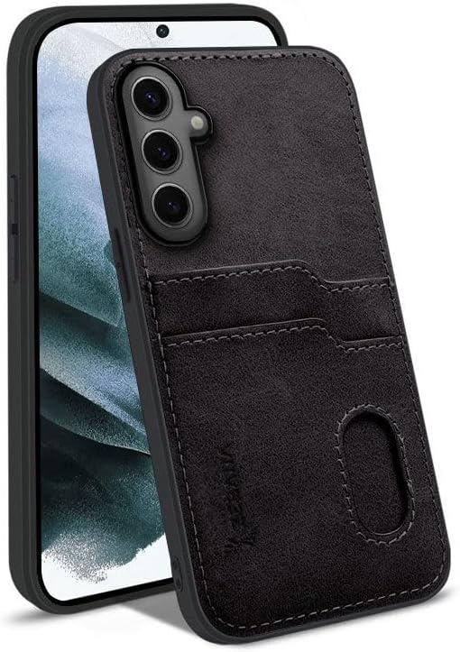 Zebana Samsung Galaxy S24 Plus ile Uyumlu Kılıf Zebana Kartlıklı Lüx Deri Kılıf Siyah