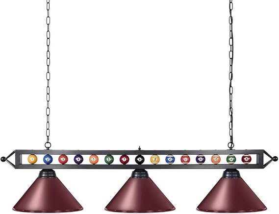 Wellmet 3 Light Billiard Pool Table Light, Red Pool Table Lighting Fixture