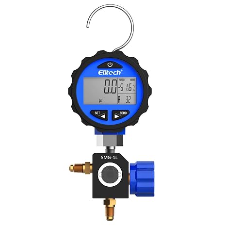 Elitech SMG-1L Single Manifold Gauge Pressure Gauge for 87+ Refrigerants -14.5-500 PSI