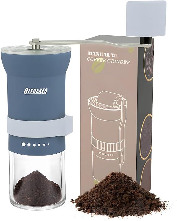 Portable Manual Coffee Grinder with Conical Burr and Adjustable 6 Coarseness Settings, Hand Crank Bean Mill for Camping, Hiking and Travel Use