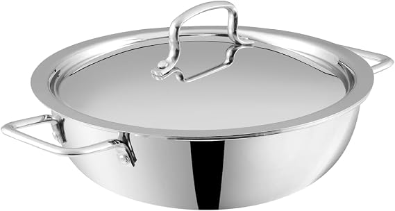Vinod Platinum Kadai Triply Stainless Steel | Suitable For Indian Cooking, Sauces, Stews, Soups | Deep/Extra Deep Kadai | Induction, Electric Friendly (Extra Deep Kadai, 26cm)