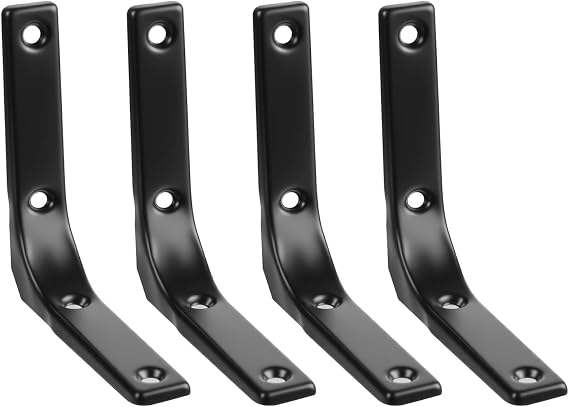 4 Pack Shelf Bracket Black Shelf Bracket L Brackets Corner Brace 90 Degree Triangle Wall Brackets with Screws for Table Bookshelf Wood Board Furniture Window