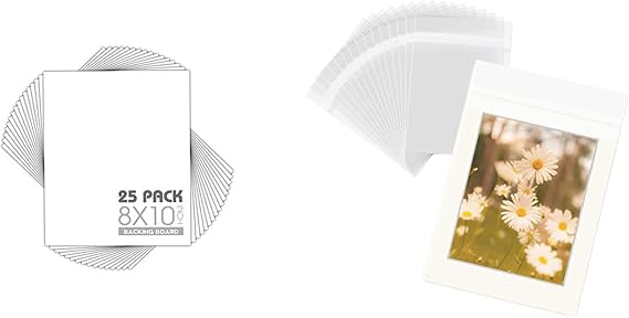 Pack of 25 8x10 White Backing Board + Pack of 100 8x10 Clear Resealable Polypropylene Bags