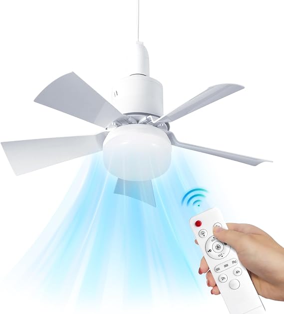 E27 Socket Ceiling Fan with Lights and Remote, 30W Dimmable LED Ceiling Fan 3 Wind Speeds 3 Color Modes with 1/2/4 Hour Timer, Screw in Mount Fan Light for Bedroom Living Room Office (White) [Energy Class A+++]