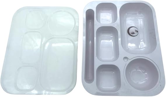 Durable 6 Compartment Plastic Tray with Secure Lid – Reusable Sectioned Meal Prep Tray for Bento-Style Food Storage, Kids Lunch Box, Food Organisation for Home, School, Travel & Catering