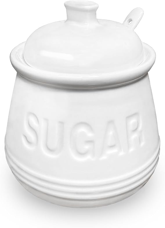 Sugar Bowl with Lid and Spoon, white