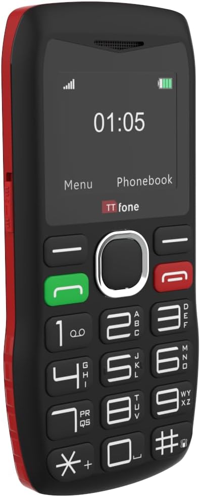 TTfone TT880 Easy-to-Use Mobile Phone for Seniors and Elderly - Large Button Phone with Emergency Assistance Button - Pay As You Go (O2 PAYG, Red, with USB Cable)