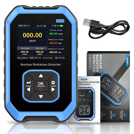 Nuclear Radiation Detector GC-01 Geiger Counter Personal Dosimeter X-ray -ray -ray Radioactivity Tester Marble Detector(Blue)