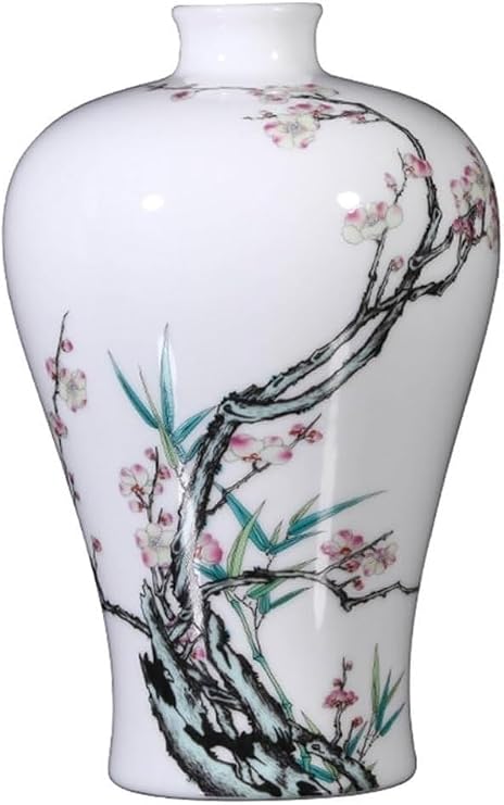 Flower Vase Ceramic Pastel Plum And Bamboo Figure Vase Decoration Living Room Handmade Chinese